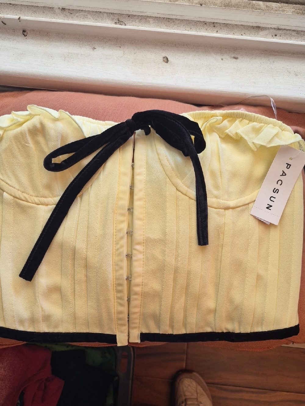 PacSun Yellow Ruffled Bustier Camisole with Black Tie